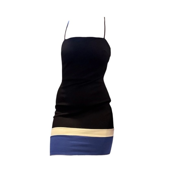 Dresses & Skirts - Black Strap Mini Dress with Blue & Cream Hem